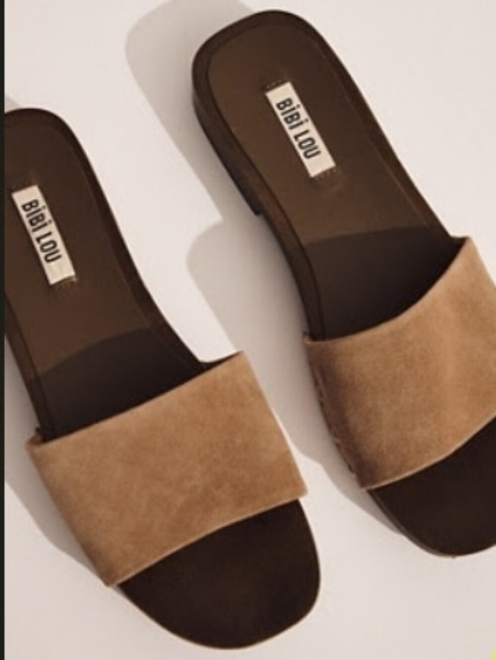 Bibi Lou Wood-Bottom Slides Taupe Suede size 37